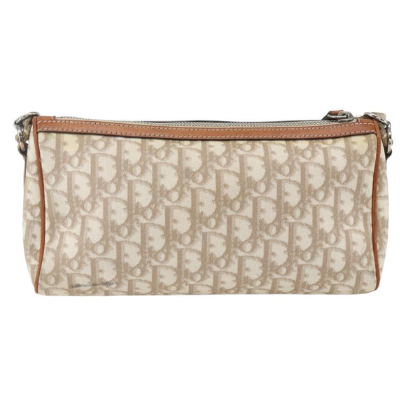 Christian Dior Trotter Canvas Romantic Shoulder Bag PVC Beige Silver Auth 162849