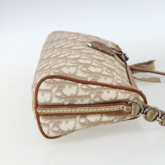 Christian Dior Trotter Canvas Romantic Shoulder Bag PVC Beige Silver Auth 162849