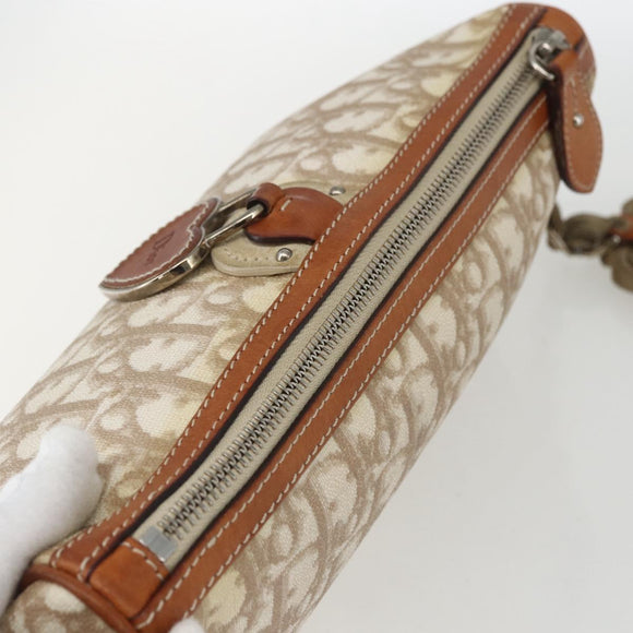 Christian Dior Trotter Canvas Romantic Shoulder Bag PVC Beige Silver Auth 162849