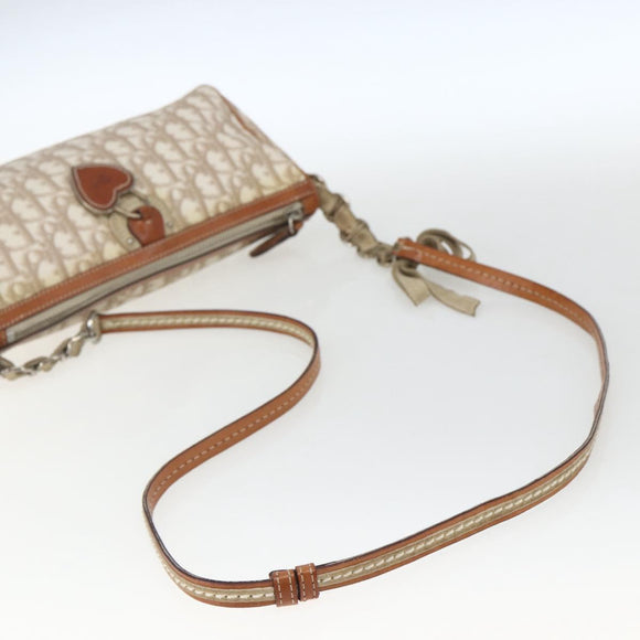 Christian Dior Trotter Canvas Romantic Shoulder Bag PVC Beige Silver Auth 162849