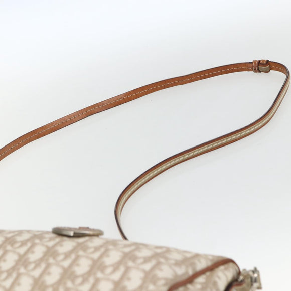 Christian Dior Trotter Canvas Romantic Shoulder Bag PVC Beige Silver Auth 162849