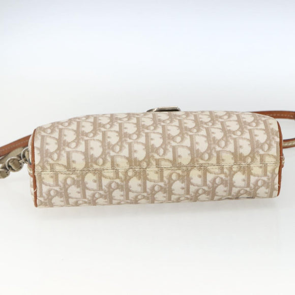 Christian Dior Trotter Canvas Romantic Shoulder Bag PVC Beige Silver Auth 162849