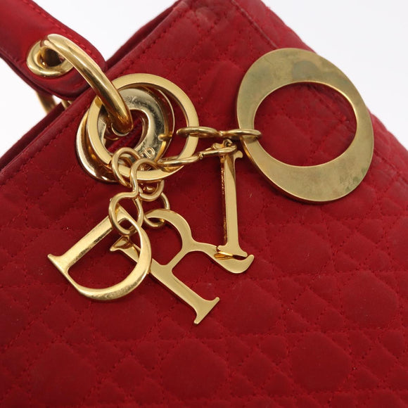 Christian Dior Canage Hand Bag Nylon Red Gold Auth 162850