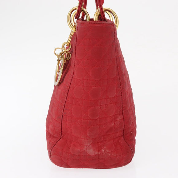 Christian Dior Canage Hand Bag Nylon Red Gold Auth 162850