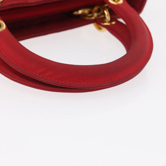 Christian Dior Canage Hand Bag Nylon Red Gold Auth 162850