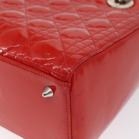 Christian Dior Canage Hand Bag Patent leather Red Silver Auth 162851