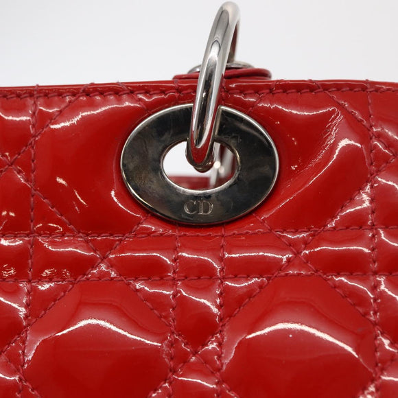 Christian Dior Canage Hand Bag Patent leather Red Silver Auth 162851