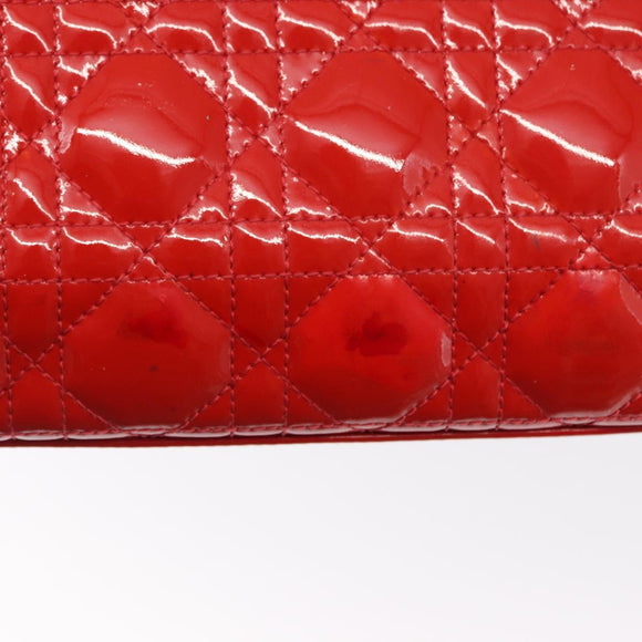 Christian Dior Canage Hand Bag Patent leather Red Silver Auth 162851