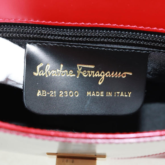 Salvatore Ferragamo Gancini Shoulder Bag Leather Red White Auth 162852V
