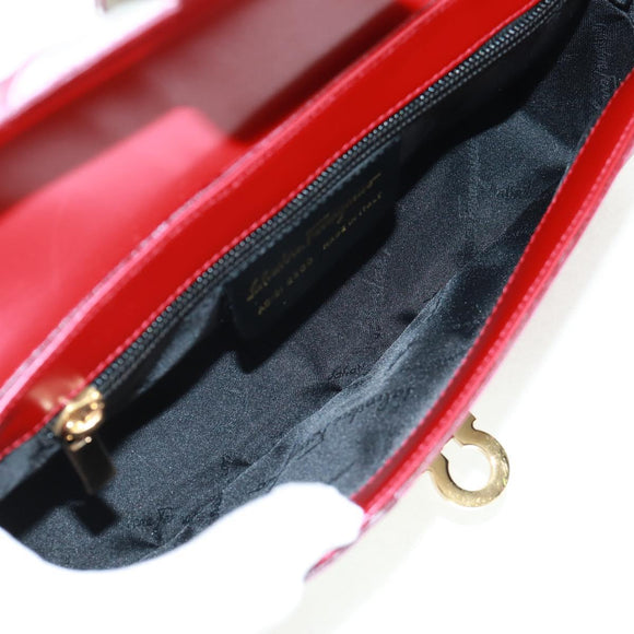 Salvatore Ferragamo Gancini Shoulder Bag Leather Red White Auth 162852V
