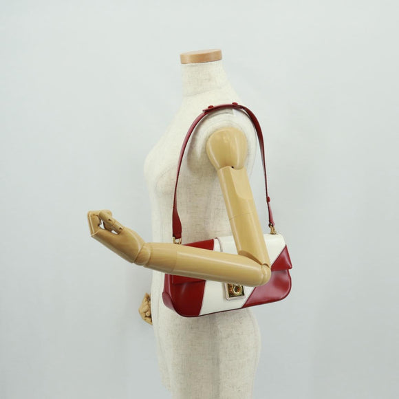Salvatore Ferragamo Gancini Shoulder Bag Leather Red White Auth 162852V