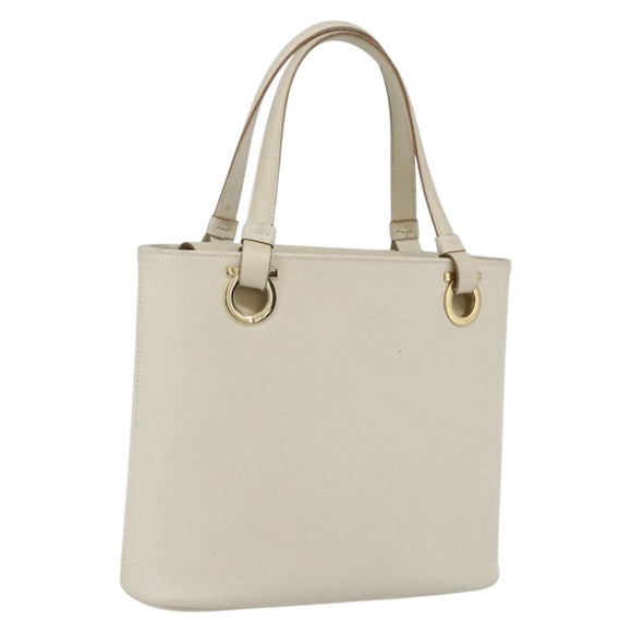 Salvatore Ferragamo Hand Bag Leather White Gold Auth 162853