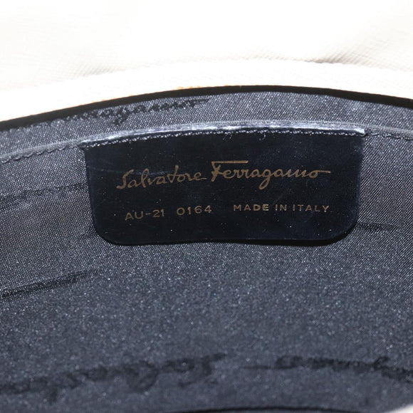 Salvatore Ferragamo Hand Bag Leather White Gold Auth 162853