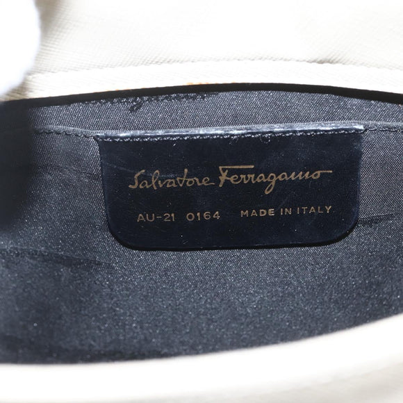 Salvatore Ferragamo Hand Bag Leather White Gold Auth 162853