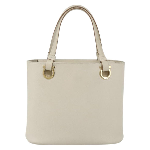 Salvatore Ferragamo Hand Bag Leather White Gold Auth 162853