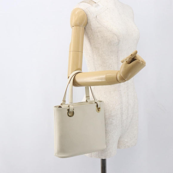 Salvatore Ferragamo Hand Bag Leather White Gold Auth 162853