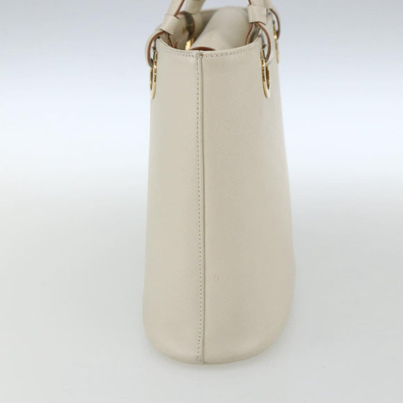 Salvatore Ferragamo Hand Bag Leather White Gold Auth 162853