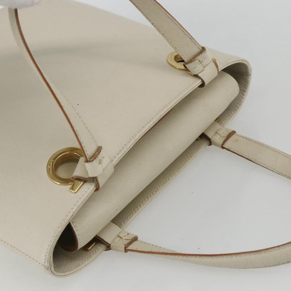 Salvatore Ferragamo Hand Bag Leather White Gold Auth 162853