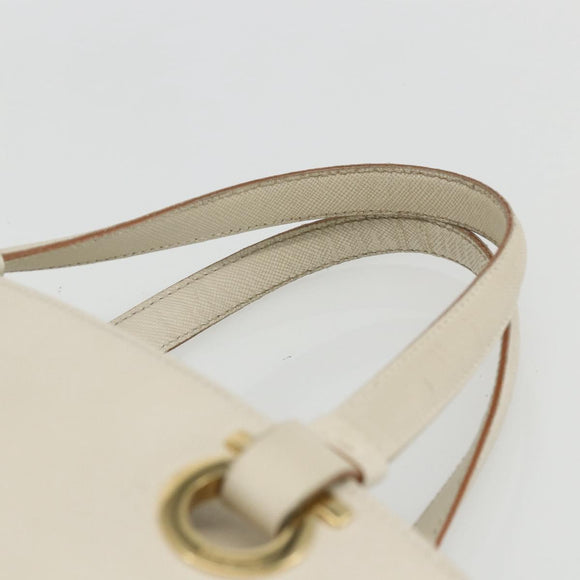 Salvatore Ferragamo Hand Bag Leather White Gold Auth 162853