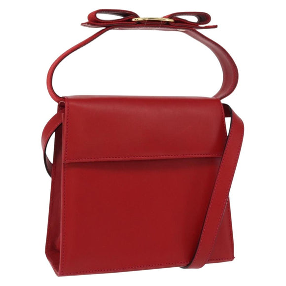 Salvatore Ferragamo Vala Hand Bag Leather 2way Red Gold Auth 162854