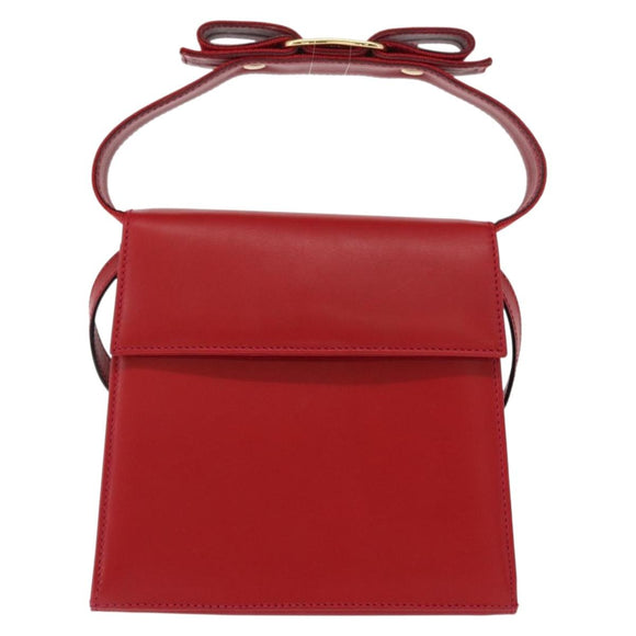 Salvatore Ferragamo Vala Hand Bag Leather 2way Red Gold Auth 162854