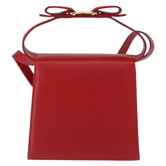 Salvatore Ferragamo Vala Hand Bag Leather 2way Red Gold Auth 162854