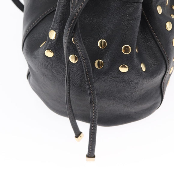 BURBERRY Blue Label Shoulder Bag Leather Black Gold Auth 162856