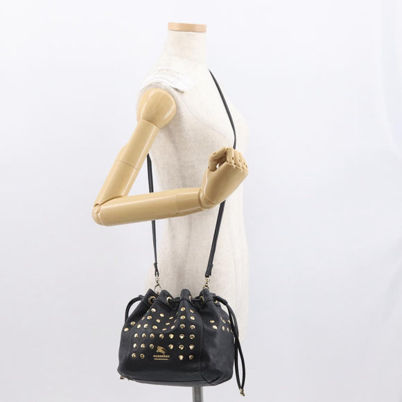 BURBERRY Blue Label Shoulder Bag Leather Black Gold Auth 162856