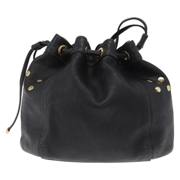 BURBERRY Blue Label Shoulder Bag Leather Black Gold Auth 162856