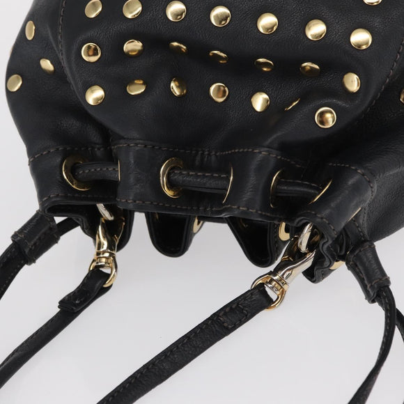 BURBERRY Blue Label Shoulder Bag Leather Black Gold Auth 162856