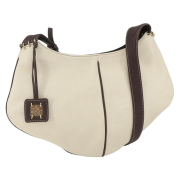 LOEWE Shoulder Bag Leather White Gold Auth 162858