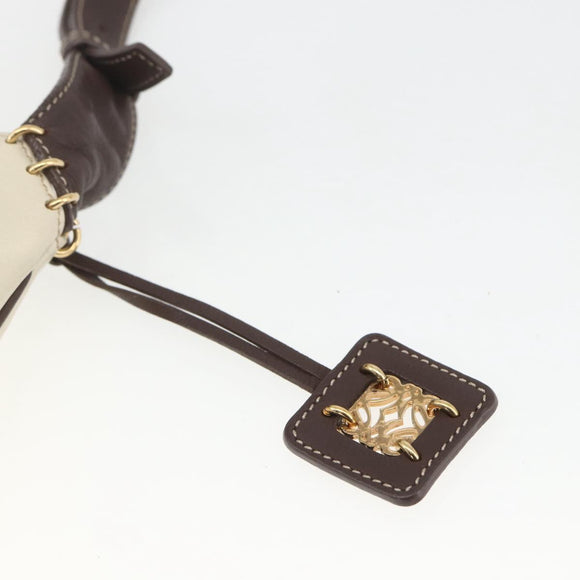 LOEWE Shoulder Bag Leather White Gold Auth 162858