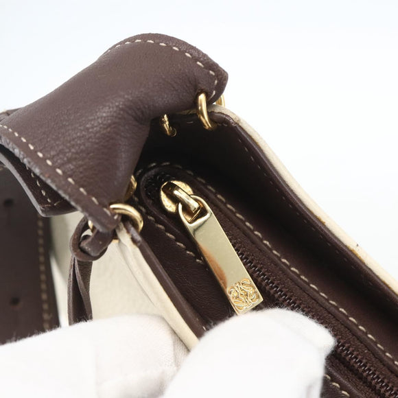 LOEWE Shoulder Bag Leather White Gold Auth 162858