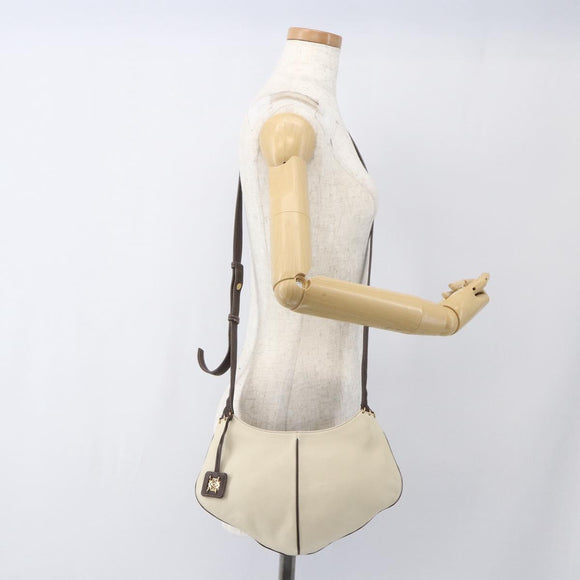 LOEWE Shoulder Bag Leather White Gold Auth 162858
