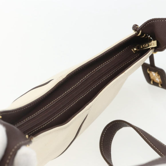 LOEWE Shoulder Bag Leather White Gold Auth 162858