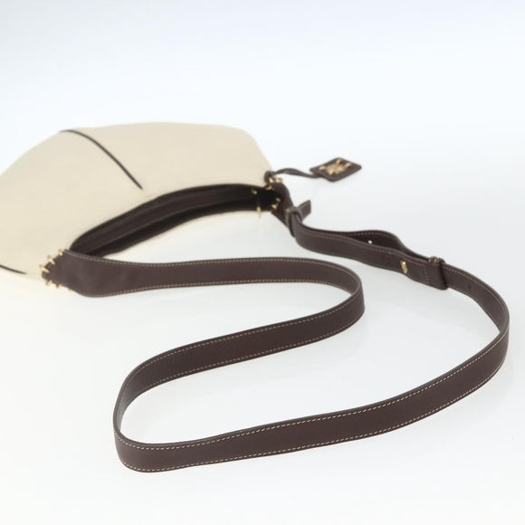 LOEWE Shoulder Bag Leather White Gold Auth 162858