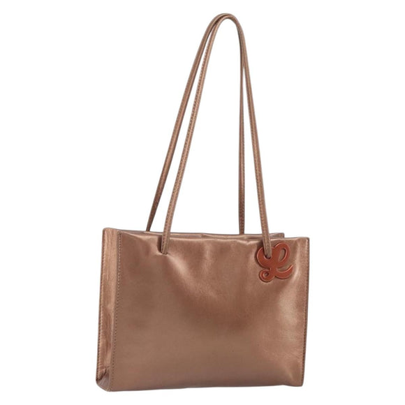 LOEWE Shoulder Bag Leather Brown Gold Auth 162859