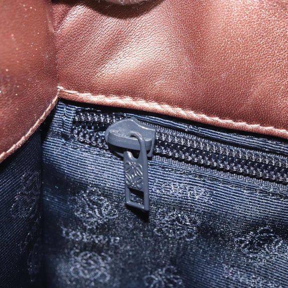 LOEWE Shoulder Bag Leather Brown Gold Auth 162859