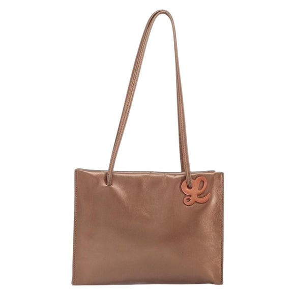LOEWE Shoulder Bag Leather Brown Gold Auth 162859