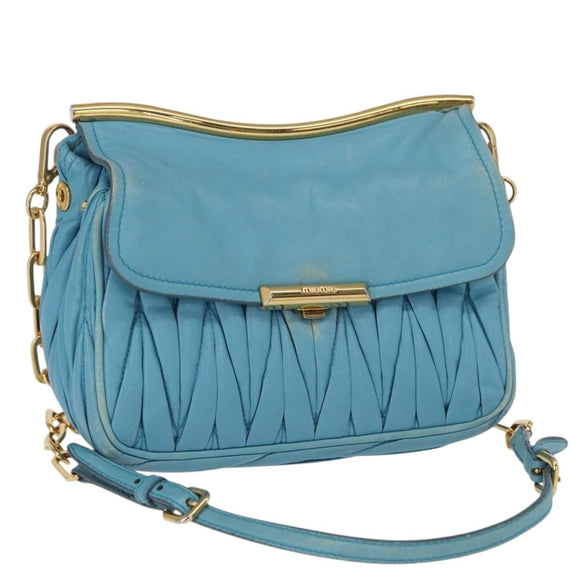 Miu Miu Chain Shoulder Bag Leather Blue Gold Auth 162860