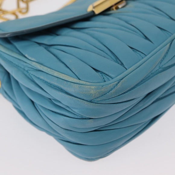 Miu Miu Chain Shoulder Bag Leather Blue Gold Auth 162860