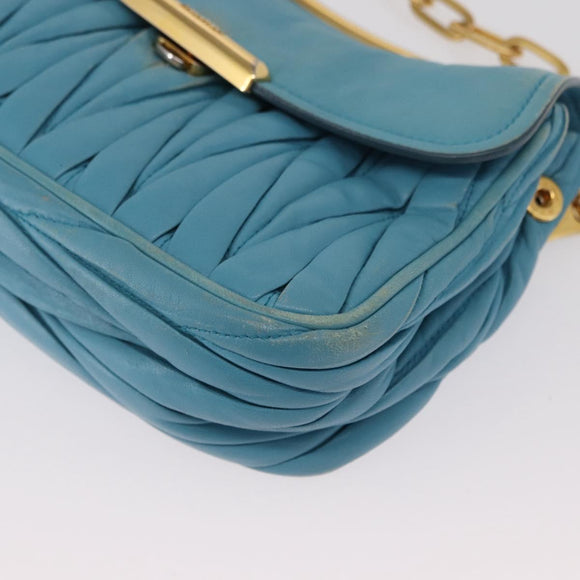 Miu Miu Chain Shoulder Bag Leather Blue Gold Auth 162860