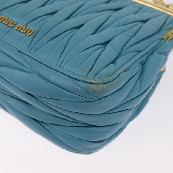 Miu Miu Chain Shoulder Bag Leather Blue Gold Auth 162860