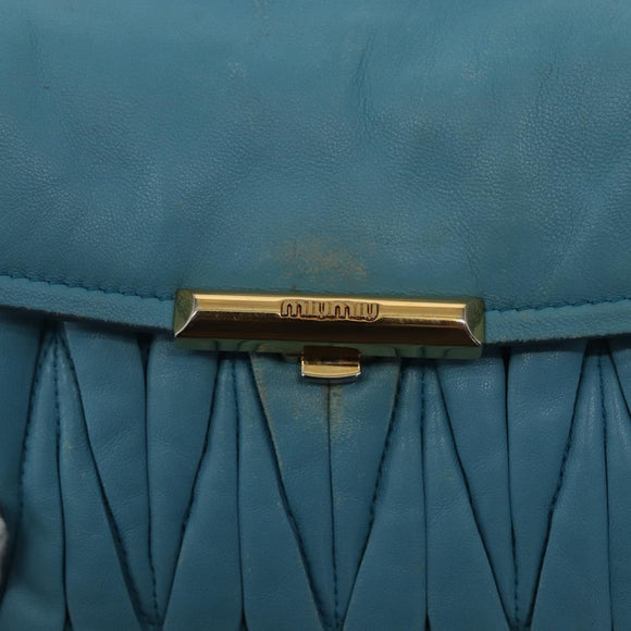 Miu Miu Chain Shoulder Bag Leather Blue Gold Auth 162860