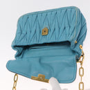 Miu Miu Chain Shoulder Bag Leather Blue Gold Auth 162860-16