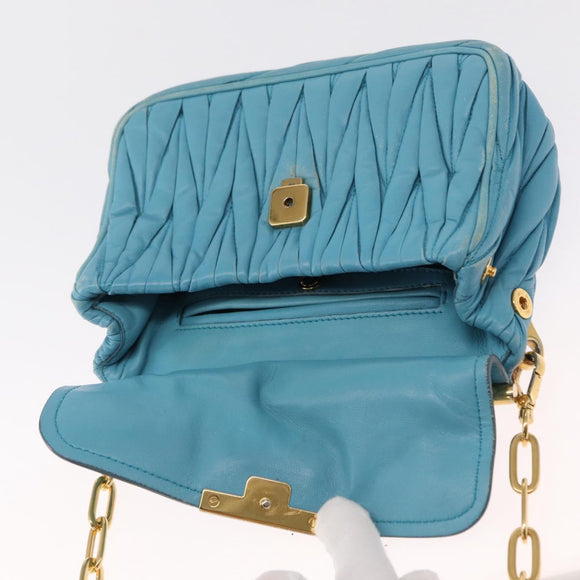 Miu Miu Chain Shoulder Bag Leather Blue Gold Auth 162860