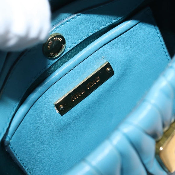 Miu Miu Chain Shoulder Bag Leather Blue Gold Auth 162860
