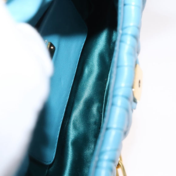 Miu Miu Chain Shoulder Bag Leather Blue Gold Auth 162860