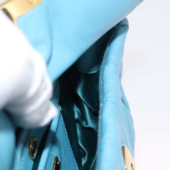 Miu Miu Chain Shoulder Bag Leather Blue Gold Auth 162860