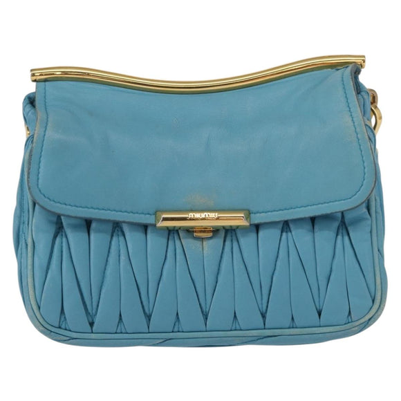 Miu Miu Chain Shoulder Bag Leather Blue Gold Auth 162860